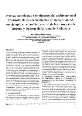Nuevas tecnologías e implicación del archivero en el desarrollo de sus herramientas de trabajo: AGEA, un ejemplo en el archivo central de la Consejería de Turismo y Deporte de la Junta de Andalucía