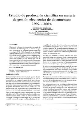 Estudio de produccion científica en materia de gestión de documentos: 1992-2004
