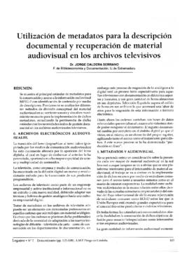 Utilización de metadatos para la descripción documental y recuperación de material audiovisual en los archivos televisivos