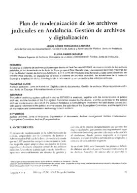 Plan de modernización de los archivos judiciales den Andalucía. Gestión de archivos y digitalización.
