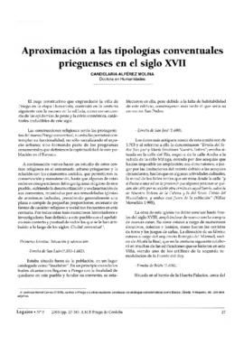 Apróximación a las tipologías conventuales prieguenses s.XVII
