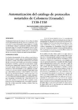 Automatización del catálogo de protocolos notariales de Colomera (Granada): 1538-1550