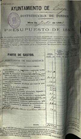 Actas Capitulares de 1886: Presupuesto 1886-1887