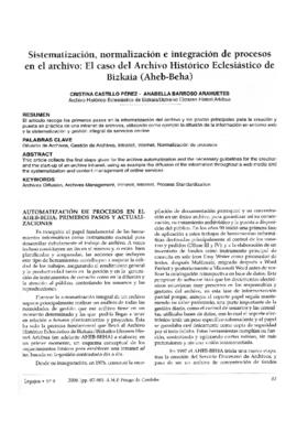 Sistematización, normalización e integración de procesos en el archivo: El caso de Archivo Histórico Eclesiástico de Bizkaia (Aheb-Beha)
