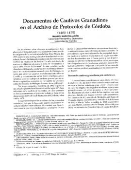 Documentos de cautivos Granadinos en el Archivo de Protocolos de Córdoba