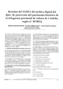 Revisión del SGDEA del archivo digital de dpto. de protección del patrimonio histórico de la delegación provincial de cultura de Córdoba según MOREQ