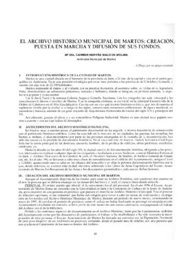 El archivo histórico municipal de Martos: Creación, puesta en marcha y difusión de sus fondos.