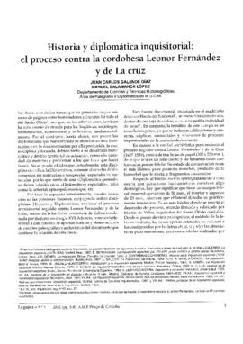Historia y diplomática inquisitorial: El proceso contra la cordobesa Leonor Fernandez y de la Cruz
